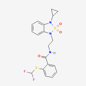 molecular formula C19H19F2N3O3S2 B2442189 N-[2-(3-cyclopropyl-2,2-dioxo-1,3-dihydro-2lambda6,1,3-benzothiadiazol-1-yl)ethyl]-2-[(difluoromethyl)sulfanyl]benzamide CAS No. 2097888-81-6