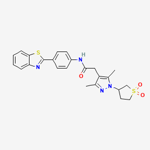 molecular formula C24H24N4O3S2 B2442200 N-(4-(benzo[d]thiazol-2-yl)phenyl)-2-(1-(1,1-dioxidotetrahydrothiophen-3-yl)-3,5-dimethyl-1H-pyrazol-4-yl)acetamide CAS No. 1234973-68-2