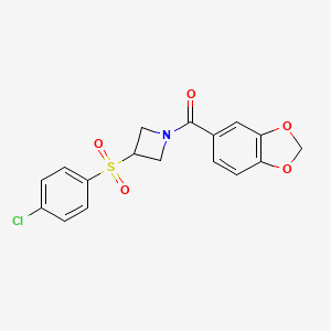 molecular formula C17H14ClNO5S B2442249 Benzo[d][1,3]dioxol-5-yl(3-((4-chlorophenyl)sulfonyl)azetidin-1-yl)methanone CAS No. 1448136-57-9