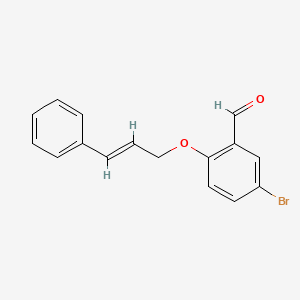 molecular formula C16H13BrO2 B2442258 5-Bromo-2-{[(2E)-3-phenylprop-2-enyl]-oxy}benzaldehyde CAS No. 79844-41-0