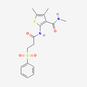 molecular formula C17H20N2O4S2 B2442271 N,4,5-trimethyl-2-(3-(phenylsulfonyl)propanamido)thiophene-3-carboxamide CAS No. 896300-89-3