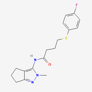 4-((4-fluorophenyl)thio)-N-(2-methyl-2,4,5,6-tetrahydrocyclopenta[c]pyrazol-3-yl)butanamide