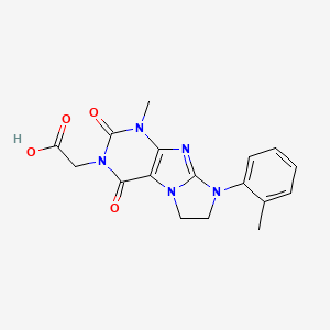 molecular formula C17H17N5O4 B2442341 2-[4-Methyl-6-(2-methylphenyl)-1,3-dioxo-7,8-dihydropurino[7,8-a]imidazol-2-yl]acetic acid CAS No. 878736-41-5
