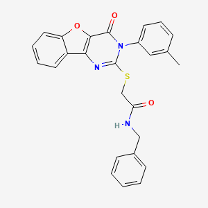 molecular formula C26H21N3O3S B2442352 N-benzyl-2-{[5-(3-methylphenyl)-6-oxo-8-oxa-3,5-diazatricyclo[7.4.0.0^{2,7}]trideca-1(9),2(7),3,10,12-pentaen-4-yl]sulfanyl}acetamide CAS No. 872208-05-4