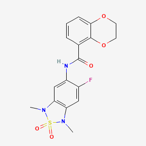 molecular formula C17H16FN3O5S B2442357 N-(6-fluoro-1,3-dimethyl-2,2-dioxido-1,3-dihydrobenzo[c][1,2,5]thiadiazol-5-yl)-2,3-dihydrobenzo[b][1,4]dioxine-5-carboxamide CAS No. 2034541-99-4