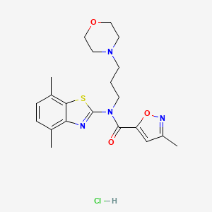 molecular formula C21H27ClN4O3S B2442379 N-(4,7-dimethylbenzo[d]thiazol-2-yl)-3-methyl-N-(3-morpholinopropyl)isoxazole-5-carboxamide hydrochloride CAS No. 1189987-10-7