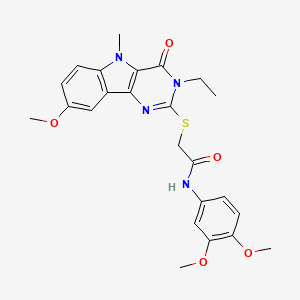 molecular formula C24H26N4O5S B2442385 N-(3,4-dimethoxyphenyl)-2-({3-ethyl-8-methoxy-5-methyl-4-oxo-3H,4H,5H-pyrimido[5,4-b]indol-2-yl}sulfanyl)acetamide CAS No. 1112301-21-9