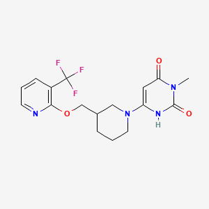 molecular formula C17H19F3N4O3 B2442416 3-Methyl-6-[3-[[3-(trifluoromethyl)pyridin-2-yl]oxymethyl]piperidin-1-yl]-1H-pyrimidine-2,4-dione CAS No. 2379971-63-6
