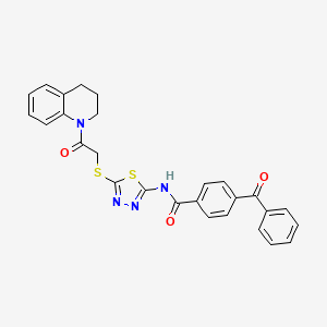 molecular formula C27H22N4O3S2 B2442434 4-benzoyl-N-(5-((2-(3,4-dihydroquinolin-1(2H)-yl)-2-oxoethyl)thio)-1,3,4-thiadiazol-2-yl)benzamide CAS No. 392300-53-7