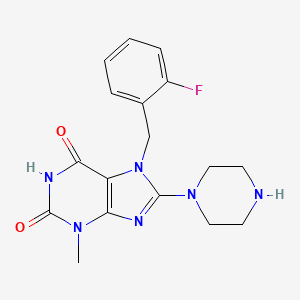 molecular formula C17H19FN6O2 B2442438 7-(2-fluorobenzyl)-3-methyl-8-(piperazin-1-yl)-1H-purine-2,6(3H,7H)-dione CAS No. 887672-43-7