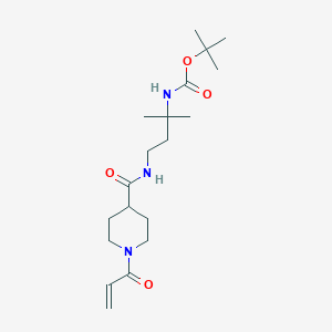 molecular formula C19H33N3O4 B2442455 Tert-butyl N-[2-methyl-4-[(1-prop-2-enoylpiperidine-4-carbonyl)amino]butan-2-yl]carbamate CAS No. 2361681-90-3
