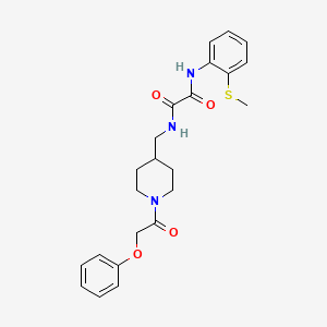 molecular formula C23H27N3O4S B2442457 N'-[2-(methylsulfanyl)phenyl]-N-{[1-(2-phenoxyacetyl)piperidin-4-yl]methyl}ethanediamide CAS No. 1235239-00-5