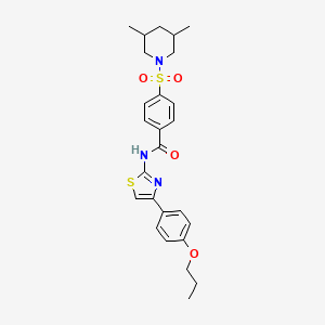 molecular formula C26H31N3O4S2 B2442489 4-((3,5-dimethylpiperidin-1-yl)sulfonyl)-N-(4-(4-propoxyphenyl)thiazol-2-yl)benzamide CAS No. 361167-57-9