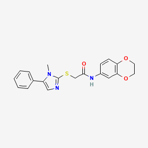 molecular formula C20H19N3O3S B2442496 N-(2,3-dihydrobenzo[b][1,4]dioxin-6-yl)-2-((1-methyl-5-phenyl-1H-imidazol-2-yl)thio)acetamide CAS No. 941969-82-0