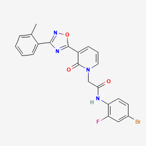 molecular formula C22H16BrFN4O3 B2442508 N-(4-bromo-2-fluorophenyl)-2-(2-oxo-3-(3-(o-tolyl)-1,2,4-oxadiazol-5-yl)pyridin-1(2H)-yl)acetamide CAS No. 1251545-62-6