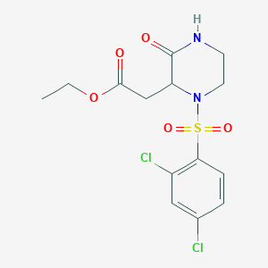 molecular formula C14H16Cl2N2O5S B2442511 Ethyl 2-{1-[(2,4-dichlorophenyl)sulfonyl]-3-oxo-2-piperazinyl}acetate CAS No. 318469-54-4