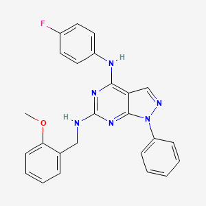 molecular formula C25H21FN6O B2442546 N4-(4-fluorophenyl)-N6-[(2-methoxyphenyl)methyl]-1-phenyl-1H-pyrazolo[3,4-d]pyrimidine-4,6-diamine CAS No. 955338-93-9