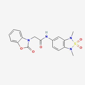 molecular formula C17H16N4O5S B2442644 N-(1,3-dimethyl-2,2-dioxido-1,3-dihydrobenzo[c][1,2,5]thiadiazol-5-yl)-2-(2-oxobenzo[d]oxazol-3(2H)-yl)acetamide CAS No. 2034483-35-5