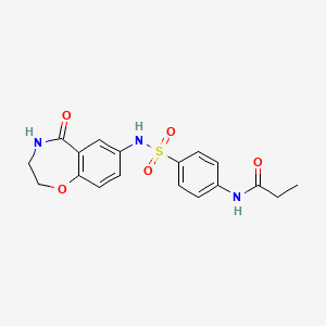 molecular formula C18H19N3O5S B2442684 N-(4-(N-(5-oxo-2,3,4,5-tetrahydrobenzo[f][1,4]oxazepin-7-yl)sulfamoyl)phenyl)propionamide CAS No. 922554-47-0