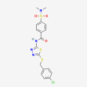 molecular formula C18H17ClN4O3S3 B2442732 N-(5-{[(4-CHLOROPHENYL)METHYL]SULFANYL}-1,3,4-THIADIAZOL-2-YL)-4-(DIMETHYLSULFAMOYL)BENZAMIDE CAS No. 571954-39-7