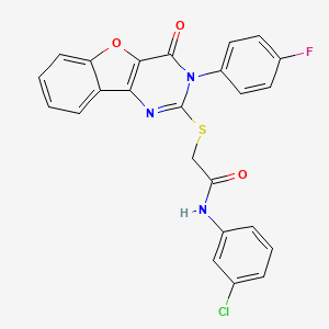 molecular formula C24H15ClFN3O3S B2442760 N-(3-chlorophenyl)-2-((3-(4-fluorophenyl)-4-oxo-3,4-dihydrobenzofuro[3,2-d]pyrimidin-2-yl)thio)acetamide CAS No. 866896-89-1