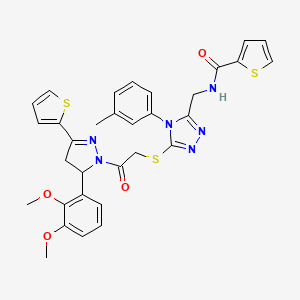 molecular formula C32H30N6O4S3 B2442800 N-((5-((2-(5-(2,3-dimethoxyphenyl)-3-(thiophen-2-yl)-4,5-dihydro-1H-pyrazol-1-yl)-2-oxoethyl)thio)-4-(m-tolyl)-4H-1,2,4-triazol-3-yl)methyl)thiophene-2-carboxamide CAS No. 362508-89-2