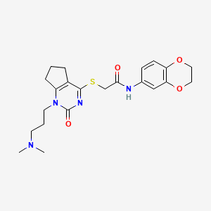 molecular formula C22H28N4O4S B2442815 N-(2,3-dihydro-1,4-benzodioxin-6-yl)-2-({1-[3-(dimethylamino)propyl]-2-oxo-1H,2H,5H,6H,7H-cyclopenta[d]pyrimidin-4-yl}sulfanyl)acetamide CAS No. 898434-28-1