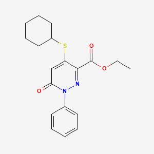 molecular formula C19H22N2O3S B2442819 Ethyl 4-(cyclohexylsulfanyl)-6-oxo-1-phenyl-1,6-dihydro-3-pyridazinecarboxylate CAS No. 339031-39-9