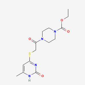 molecular formula C14H20N4O4S B2442843 ethyl 4-(2-((6-methyl-2-oxo-1,2-dihydropyrimidin-4-yl)thio)acetyl)piperazine-1-carboxylate CAS No. 905693-02-9