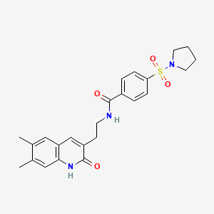 molecular formula C24H27N3O4S B2442847 N-[2-(6,7-dimethyl-2-oxo-1,2-dihydroquinolin-3-yl)ethyl]-4-(pyrrolidine-1-sulfonyl)benzamide CAS No. 851403-26-4