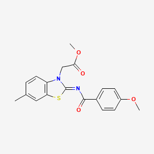 molecular formula C19H18N2O4S B2442866 methyl 2-[(2Z)-2-[(4-methoxybenzoyl)imino]-6-methyl-2,3-dihydro-1,3-benzothiazol-3-yl]acetate CAS No. 897616-78-3