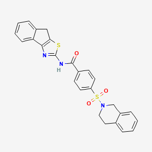 molecular formula C26H21N3O3S2 B2442886 4-((3,4-dihydroisoquinolin-2(1H)-yl)sulfonyl)-N-(8H-indeno[1,2-d]thiazol-2-yl)benzamide CAS No. 681164-07-8