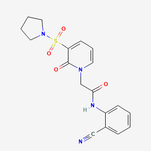 molecular formula C18H18N4O4S B2442918 N-(2-cyanophenyl)-2-(2-oxo-3-(pyrrolidin-1-ylsulfonyl)pyridin-1(2H)-yl)acetamide CAS No. 1251578-05-8
