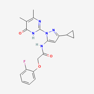 molecular formula C20H20FN5O3 B2442985 N-(3-cyclopropyl-1-(4,5-dimethyl-6-oxo-1,6-dihydropyrimidin-2-yl)-1H-pyrazol-5-yl)-2-(2-fluorophenoxy)acetamide CAS No. 1203406-89-6