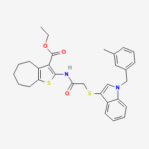 molecular formula C30H32N2O3S2 B2443009 ethyl 2-[2-({1-[(3-methylphenyl)methyl]-1H-indol-3-yl}sulfanyl)acetamido]-4H,5H,6H,7H,8H-cyclohepta[b]thiophene-3-carboxylate CAS No. 681276-21-1