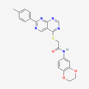 molecular formula C23H19N5O3S B2443108 N-(2,3-dihydro-1,4-benzodioxin-6-yl)-2-{[7-(4-methylphenyl)pyrimido[4,5-d][1,3]diazin-4-yl]sulfanyl}acetamide CAS No. 1215561-00-4