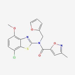 molecular formula C18H14ClN3O4S B2443188 N-(7-chloro-4-methoxy-1,3-benzothiazol-2-yl)-N-[(furan-2-yl)methyl]-3-methyl-1,2-oxazole-5-carboxamide CAS No. 946229-08-9