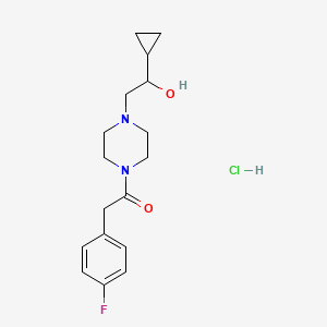 molecular formula C17H24ClFN2O2 B2443259 1-(4-(2-Cyclopropyl-2-hydroxyethyl)piperazin-1-yl)-2-(4-fluorophenyl)ethanone hydrochloride CAS No. 1396793-64-8
