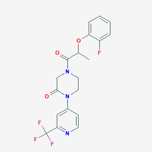 molecular formula C19H17F4N3O3 B2443301 4-[2-(2-Fluorophenoxy)propanoyl]-1-[2-(trifluoromethyl)pyridin-4-yl]piperazin-2-one CAS No. 2380166-49-2