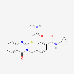 molecular formula C24H26N4O3S B2443323 N-cyclopropyl-4-{[4-oxo-2-({[(propan-2-yl)carbamoyl]methyl}sulfanyl)-3,4-dihydroquinazolin-3-yl]methyl}benzamide CAS No. 941982-87-2