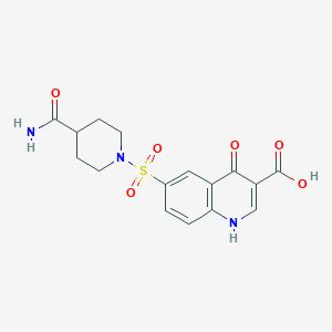 molecular formula C16H17N3O6S B2443355 6-{[4-(Aminocarbonyl)piperidin-1-yl]sulfonyl}-4-oxo-1,4-dihydroquinoline-3-carboxylic acid CAS No. 317329-40-1