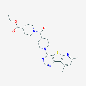 molecular formula C25H31N5O3S B2443403 ethyl 1-[1-(11,13-dimethyl-8-thia-3,5,10-triazatricyclo[7.4.0.02,7]trideca-1(9),2(7),3,5,10,12-hexaen-6-yl)piperidine-4-carbonyl]piperidine-4-carboxylate CAS No. 1114876-96-8