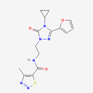 molecular formula C15H16N6O3S B2443412 N-(2-(4-cyclopropyl-3-(furan-2-yl)-5-oxo-4,5-dihydro-1H-1,2,4-triazol-1-yl)ethyl)-4-methyl-1,2,3-thiadiazole-5-carboxamide CAS No. 1797588-18-1