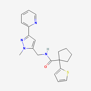 molecular formula C20H22N4OS B2443431 N-{[1-methyl-3-(pyridin-2-yl)-1H-pyrazol-5-yl]methyl}-1-(thiophen-2-yl)cyclopentane-1-carboxamide CAS No. 2309751-35-5