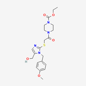 molecular formula C21H28N4O5S B2443471 ethyl 4-(2-((5-(hydroxymethyl)-1-(4-methoxybenzyl)-1H-imidazol-2-yl)thio)acetyl)piperazine-1-carboxylate CAS No. 899955-93-2