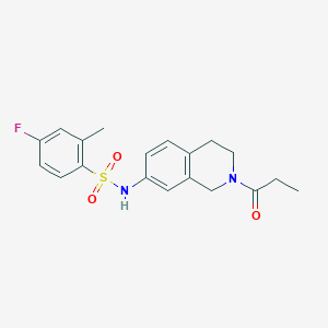molecular formula C19H21FN2O3S B2443472 4-fluoro-2-methyl-N-(2-propanoyl-1,2,3,4-tetrahydroisoquinolin-7-yl)benzene-1-sulfonamide CAS No. 955751-22-1