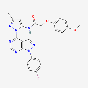 molecular formula C24H20FN7O3 B2443477 N-{1-[1-(4-fluorophenyl)-1H-pyrazolo[3,4-d]pyrimidin-4-yl]-3-methyl-1H-pyrazol-5-yl}-2-(4-methoxyphenoxy)acetamide CAS No. 1007085-69-9