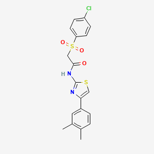 molecular formula C19H17ClN2O3S2 B2443486 2-((4-chlorophenyl)sulfonyl)-N-(4-(3,4-dimethylphenyl)thiazol-2-yl)acetamide CAS No. 895459-53-7