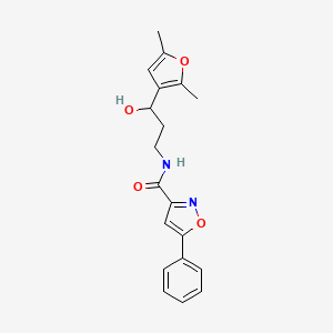molecular formula C19H20N2O4 B2443497 N-[3-(2,5-DIMETHYLFURAN-3-YL)-3-HYDROXYPROPYL]-5-PHENYL-1,2-OXAZOLE-3-CARBOXAMIDE CAS No. 1421507-88-1