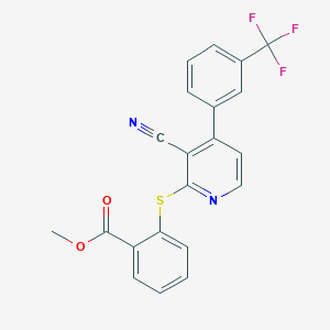 molecular formula C21H13F3N2O2S B2443614 Methyl 2-[3-cyano-4-[3-(trifluoromethyl)phenyl]pyridin-2-yl]sulfanylbenzoate CAS No. 478245-75-9